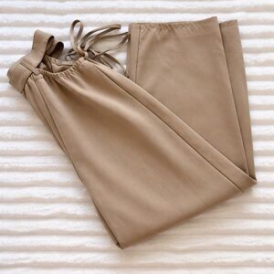 Beige Wide-Leg Pull-On Pants